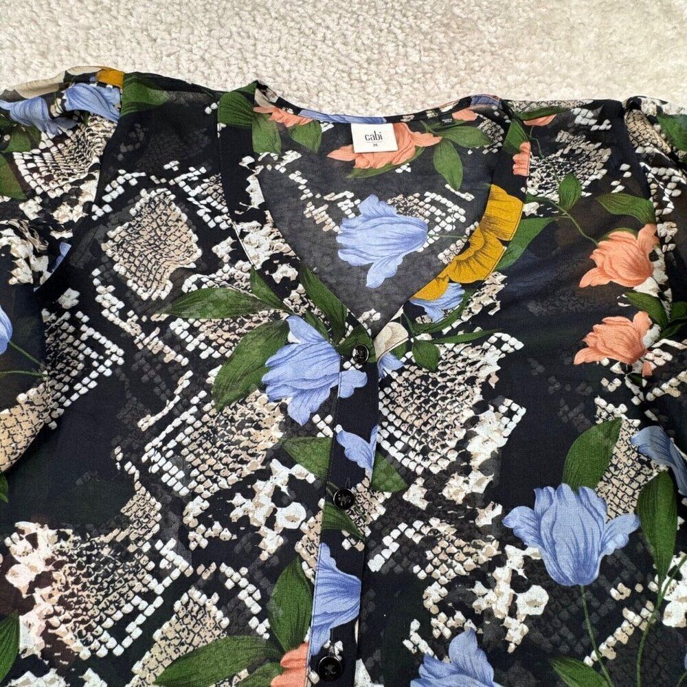 Cabi Snake Charmer Floral Sheer V Neck Blouse - Picture 7 of 11